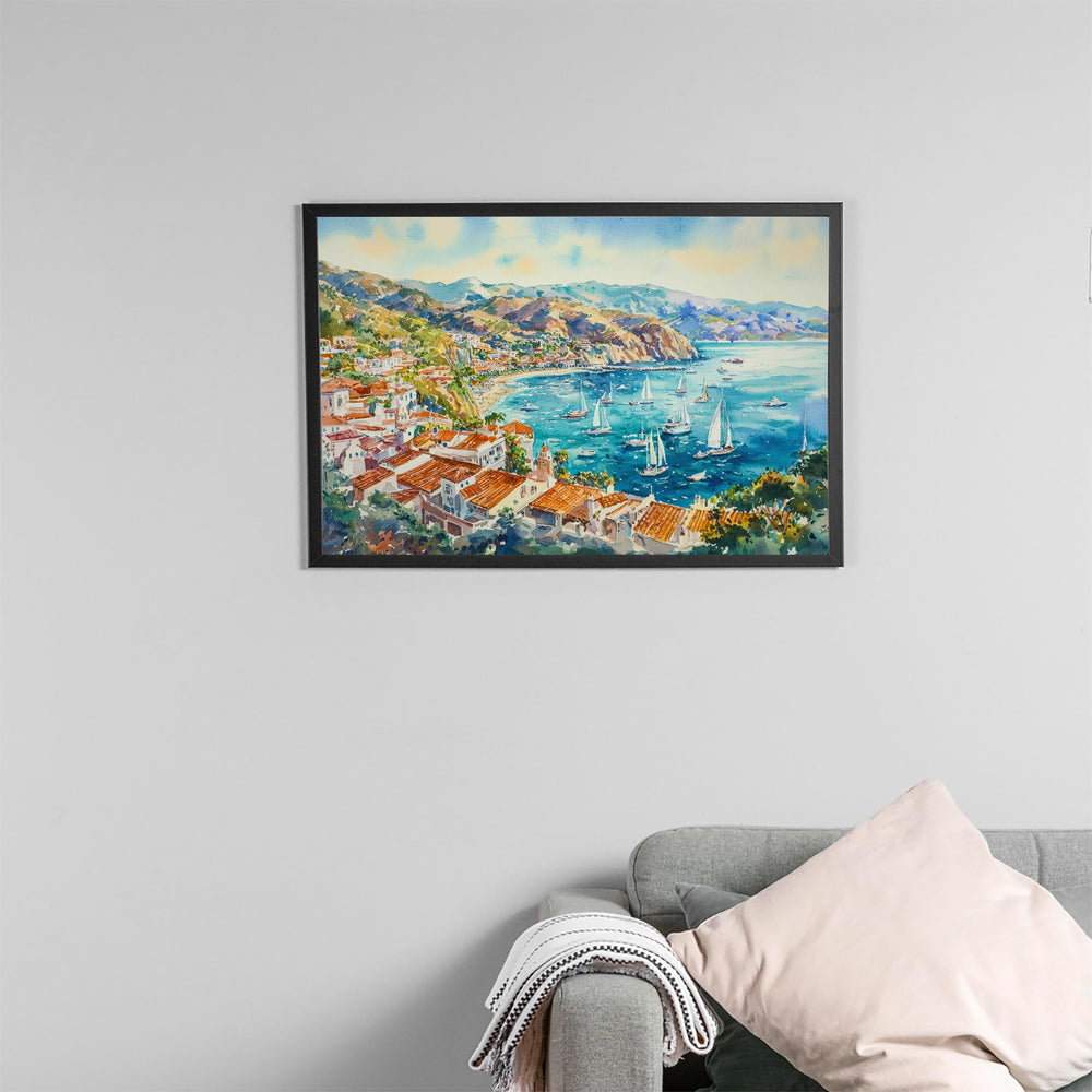 Catalina Island California Watercolor Poster Catalina Travel Print Coastal Town Painting Ocean Wall Art USA Decor Souvenir