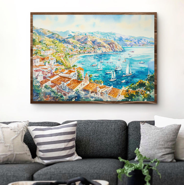 Catalina Island California Watercolor Poster Catalina Travel Print Coastal Town Painting Ocean Wall Art USA Decor Souvenir