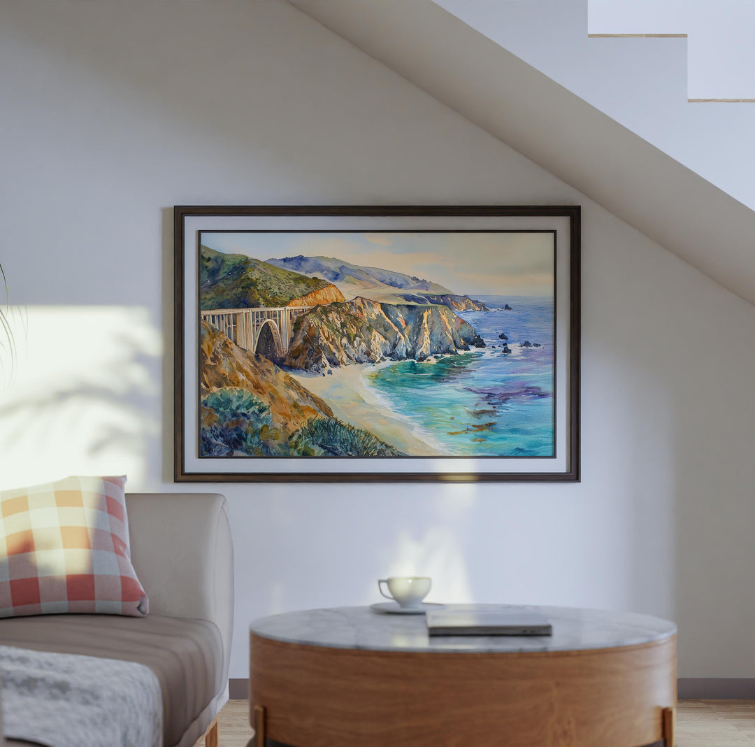 Big Sur California Watercolor Poster Big Sur Travel Print Coastal Landscape Painting Ocean Wall Art USA Decor Souvenir