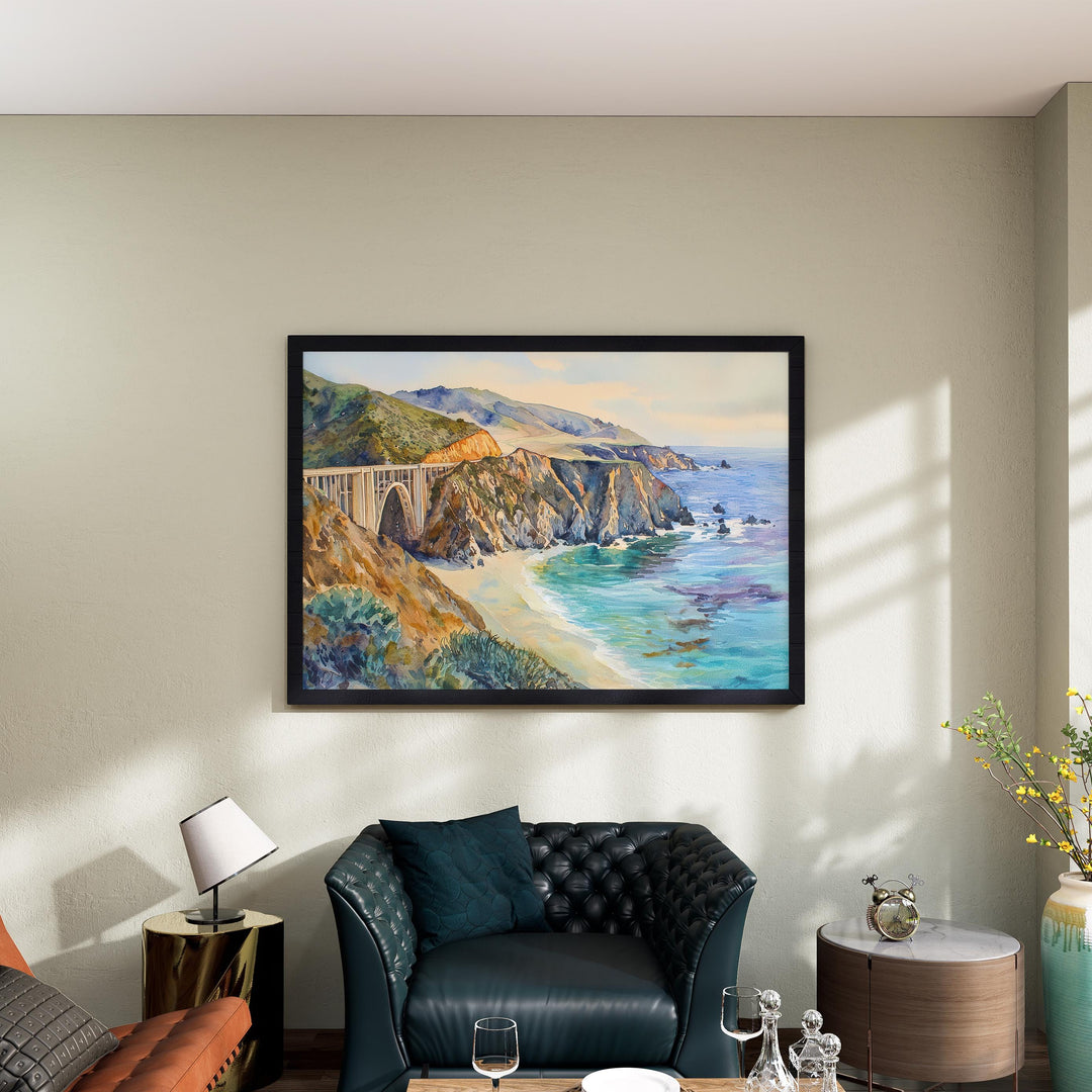 Big Sur California Watercolor Poster Big Sur Travel Print Coastal Landscape Painting Ocean Wall Art USA Decor Souvenir