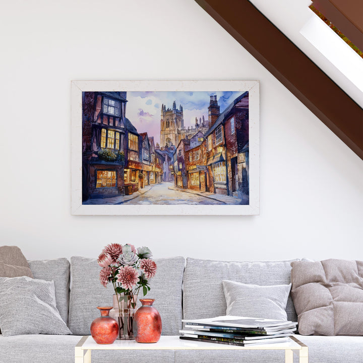 York England Watercolor Poster York Travel Print Historic City Painting Cathedral Wall Art UK Landmark Decor Souvenir