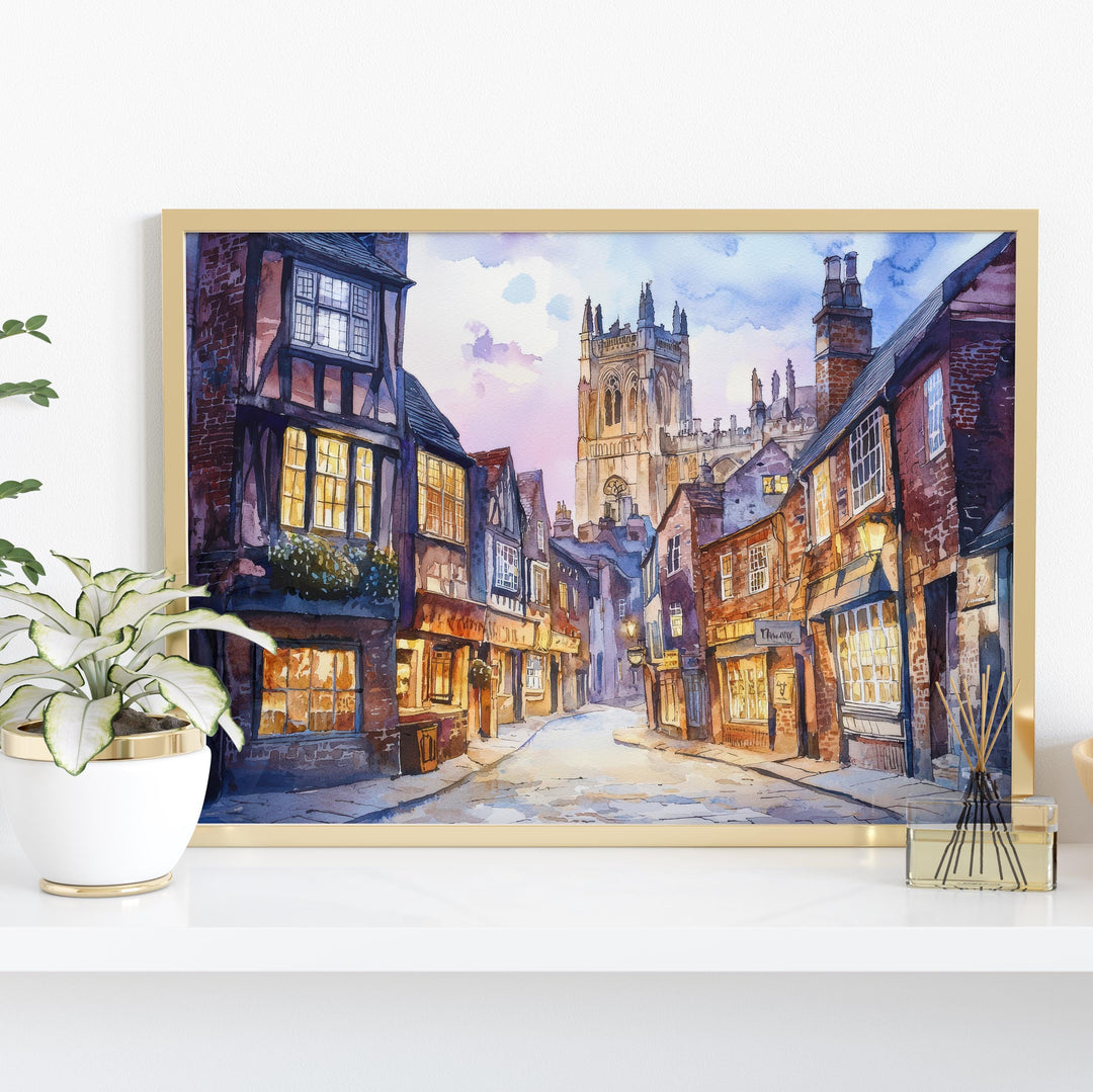 York England Watercolor Poster York Travel Print Historic City Painting Cathedral Wall Art UK Landmark Decor Souvenir