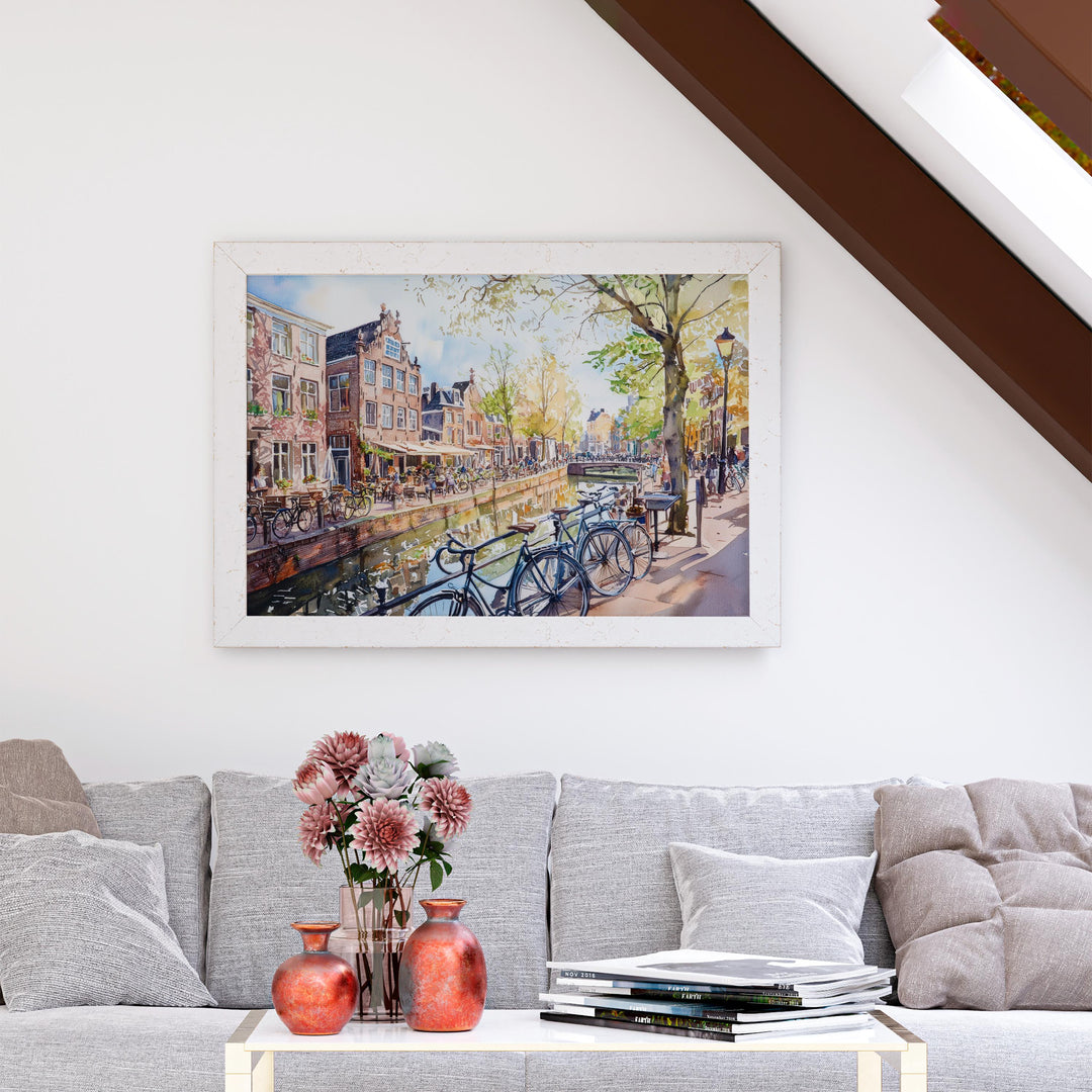 Utrecht Netherlands Watercolor Poster Utrecht Travel Print Canal City Painting Historic Wall Art Europe Decor Souvenir