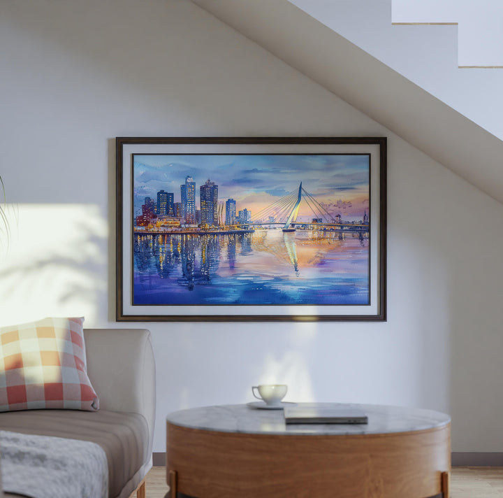 Rotterdam Netherlands Watercolor Poster Rotterdam Travel Print Cityscape Painting Modern Architecture Wall Art Europe Souvenir