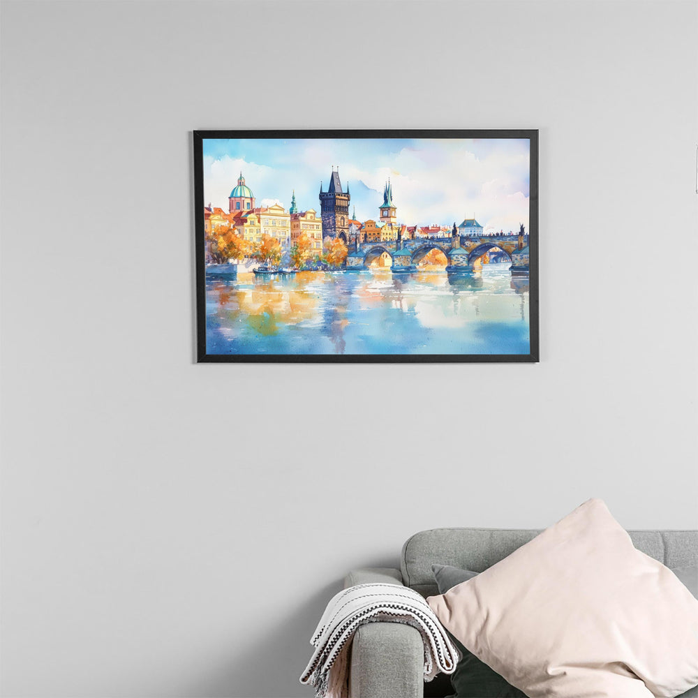 Prague Czech Republic Watercolor Poster Prague Travel Print Cityscape Painting Old Town Wall Art Europe Decor Souvenir