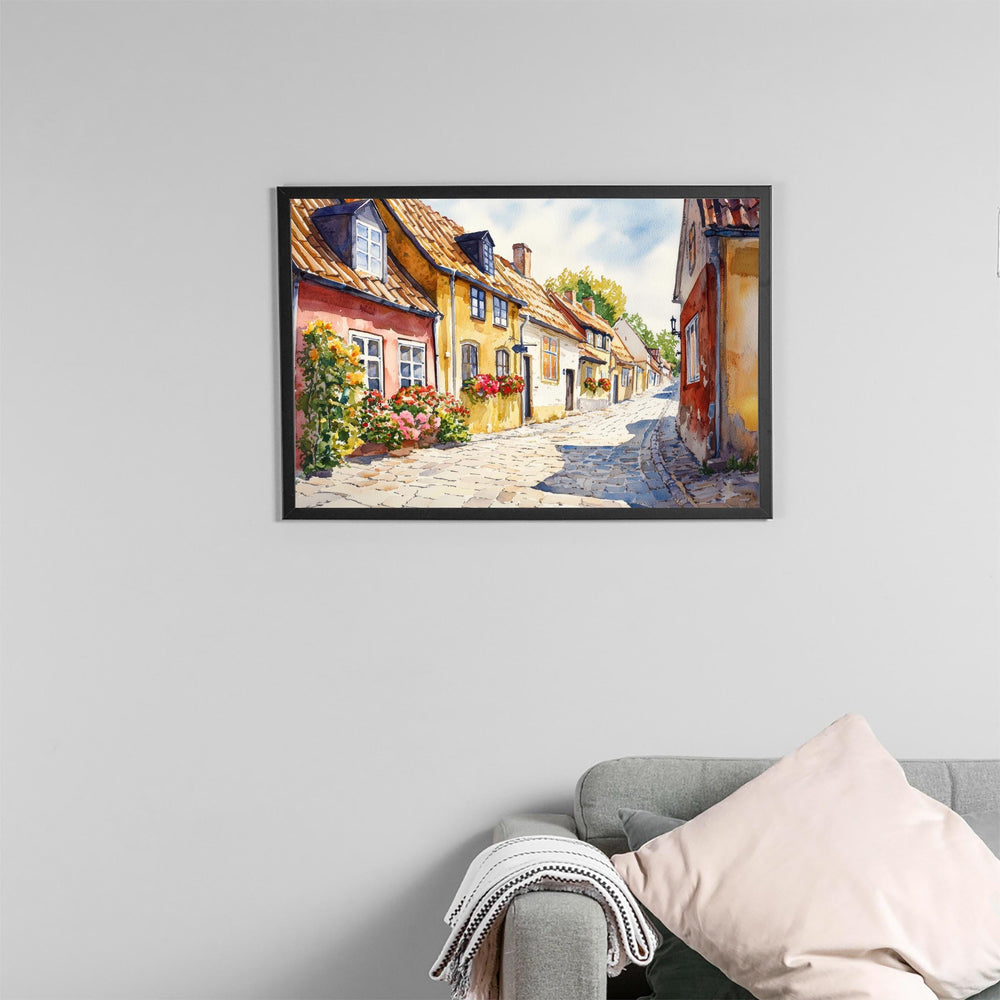 Odense Denmark Watercolor Poster Odense Travel Print Cityscape Painting Historic Town Wall Art Europe Decor Souvenir