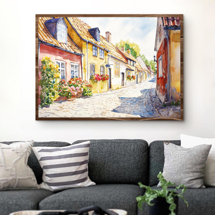 Odense Denmark Watercolor Poster Odense Travel Print Cityscape Painting Historic Town Wall Art Europe Decor Souvenir