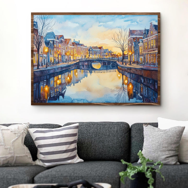 Leiden Netherlands Watercolor Poster Leiden Travel Print Canal City Painting Historic Town Wall Art Europe Decor Souvenir