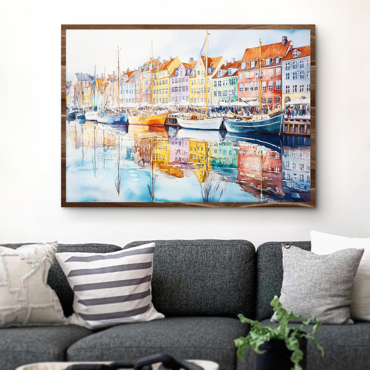 Copenhagen Denmark Watercolor Poster Copenhagen Travel Print Cityscape Painting Nyhavn Harbour Wall Art Europe Souvenir