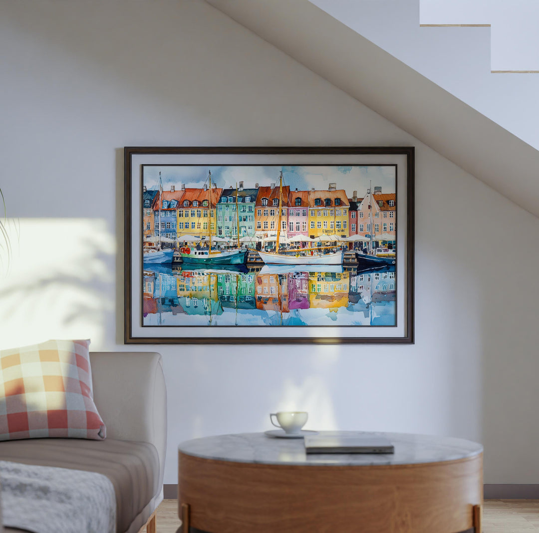 Copenhagen Denmark Watercolor Poster Copenhagen Travel Print Cityscape Painting Nyhavn Harbour Wall Art Europe Souvenir