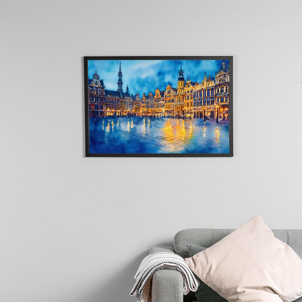 Brussels Belgium Watercolor Poster Brussels Travel Print Cityscape Painting Grand Place Wall Art Europe Decor Souvenir