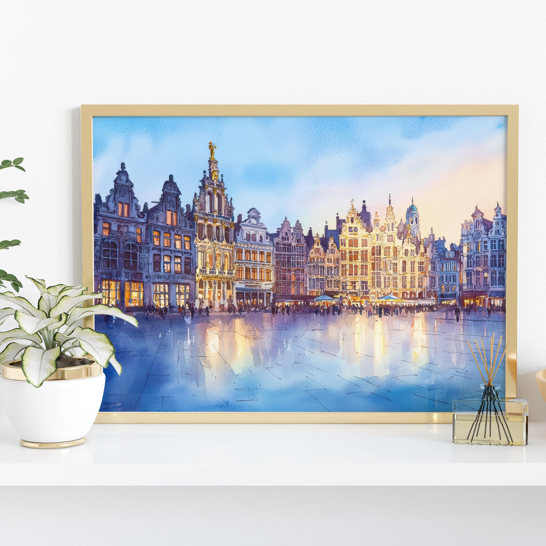 Antwerp Belgium Watercolor Poster Antwerp Travel Print Cityscape Painting Historic Town Wall Art Europe Decor Souvenir