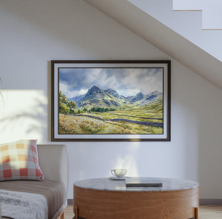 Langdale England Watercolor Poster Langdale Travel Print Lake District Painting Mountain Landscape Wall Art UK Souvenir