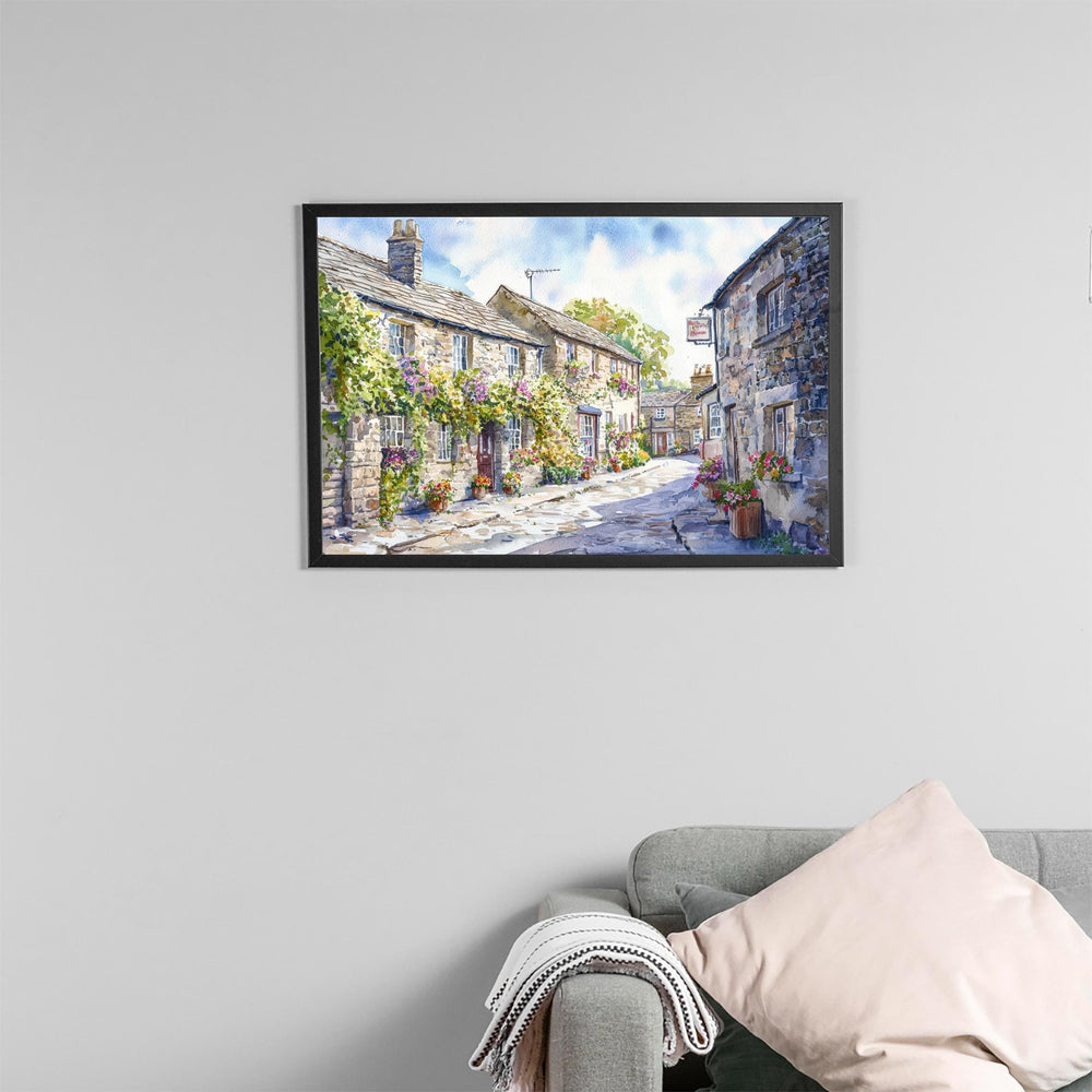 Grassington England Watercolor Poster Grassington Travel Print Yorkshire Dales Village Painting Countryside Wall Art Souvenir