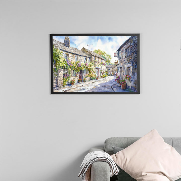 Grassington England Watercolor Poster Grassington Travel Print Yorkshire Dales Village Painting Countryside Wall Art Souvenir