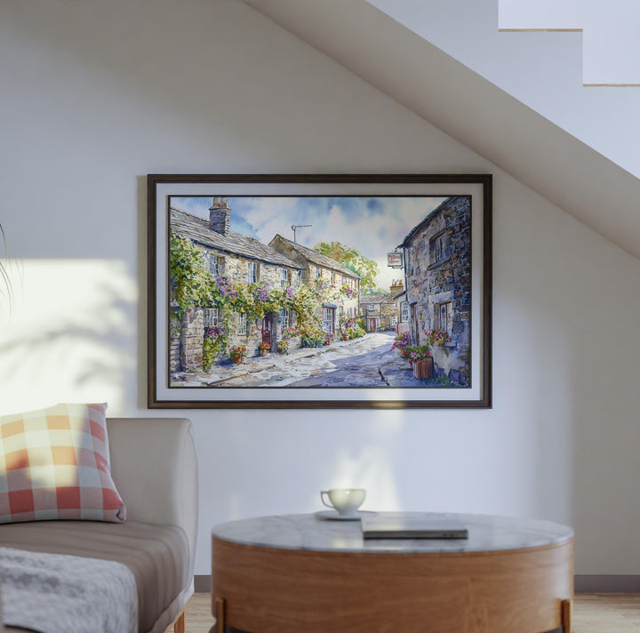 Grassington England Watercolor Poster Grassington Travel Print Yorkshire Dales Village Painting Countryside Wall Art Souvenir