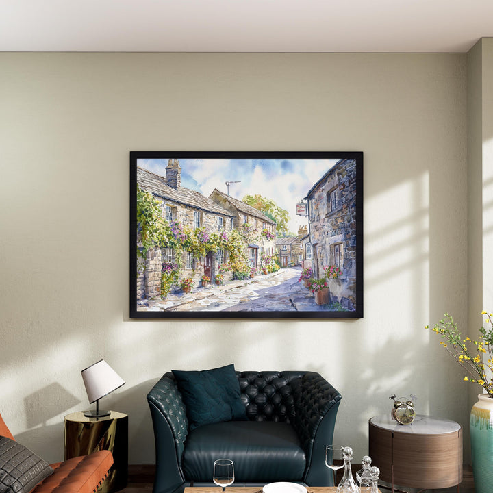 Grassington England Watercolor Poster Grassington Travel Print Yorkshire Dales Village Painting Countryside Wall Art Souvenir