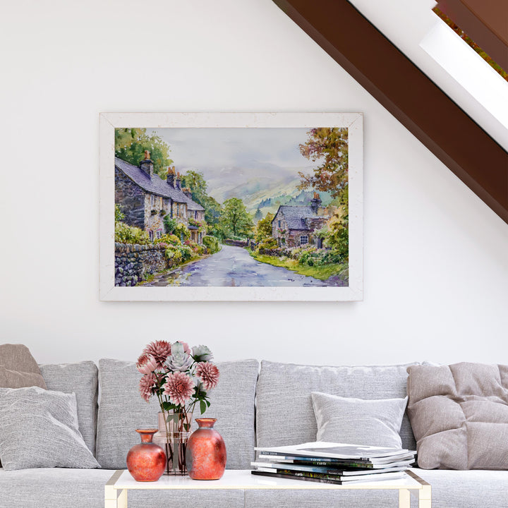 Grasmere England Watercolor Poster Grasmere Travel Print Lake District Village Painting Countryside Wall Art UK Souvenir