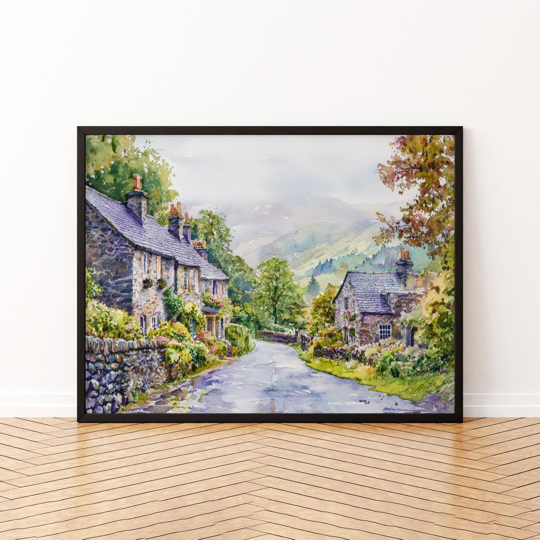 Grasmere England Watercolor Poster Grasmere Travel Print Lake District Village Painting Countryside Wall Art UK Souvenir