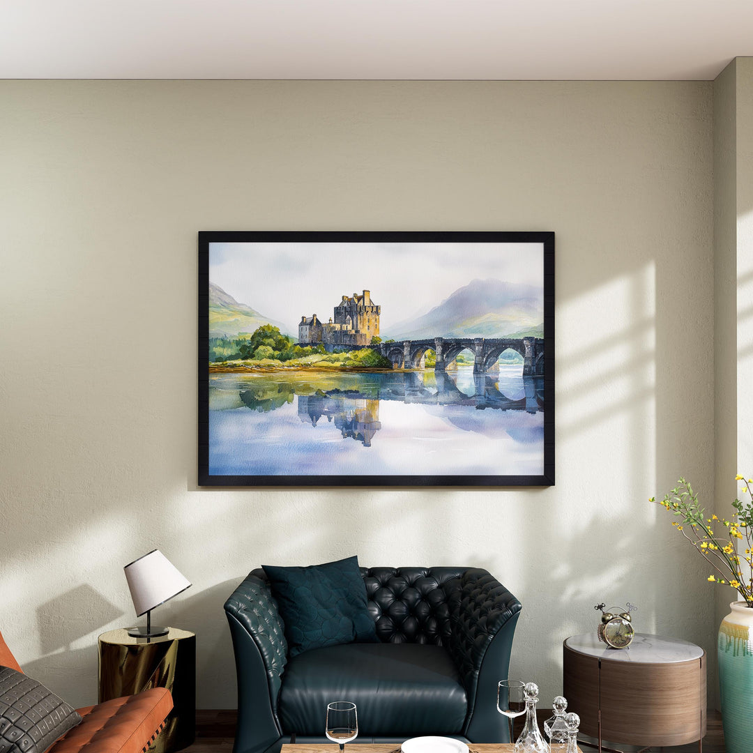Eilean Donan Castle Scotland Watercolor Poster Scottish Highlands Travel Print Historic Castle Wall Art UK Souvenir
