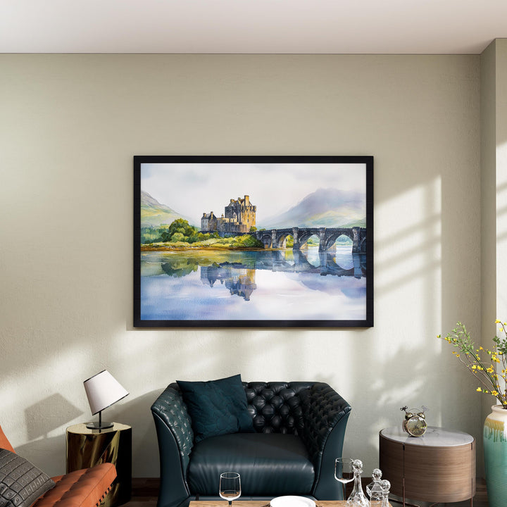 Eilean Donan Castle Scotland Watercolor Poster Scottish Highlands Travel Print Historic Castle Wall Art UK Souvenir