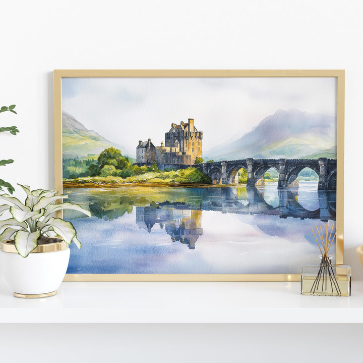 Eilean Donan Castle Scotland Watercolor Poster Scottish Highlands Travel Print Historic Castle Wall Art UK Souvenir