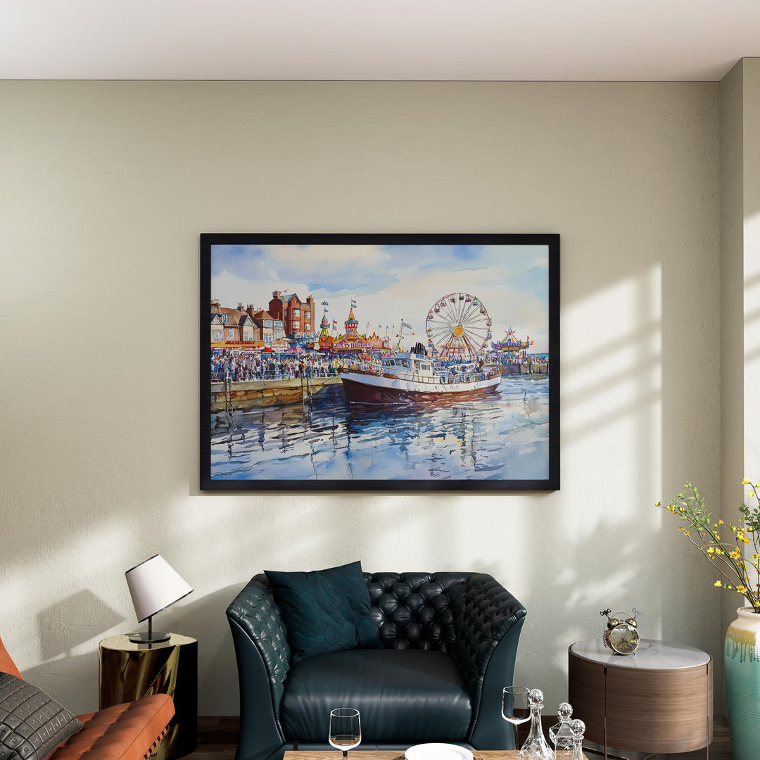 Bridlington England Watercolor Poster Bridlington Travel Print Seaside Town Painting Yorkshire Coast Wall Art UK Souvenir