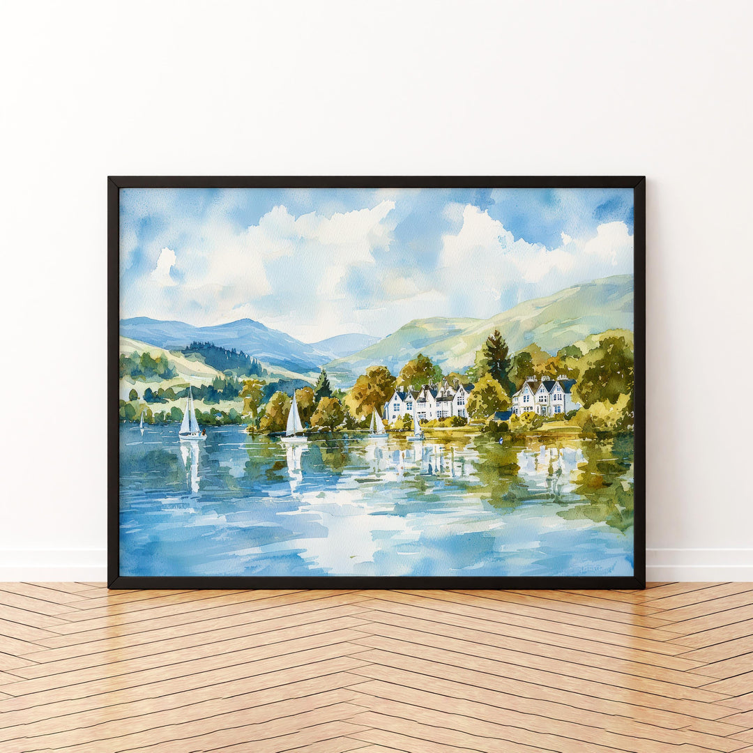 Windermere England Watercolor Poster Windermere Travel Print Lake District Painting Mountain Lake Wall Art UK Souvenir
