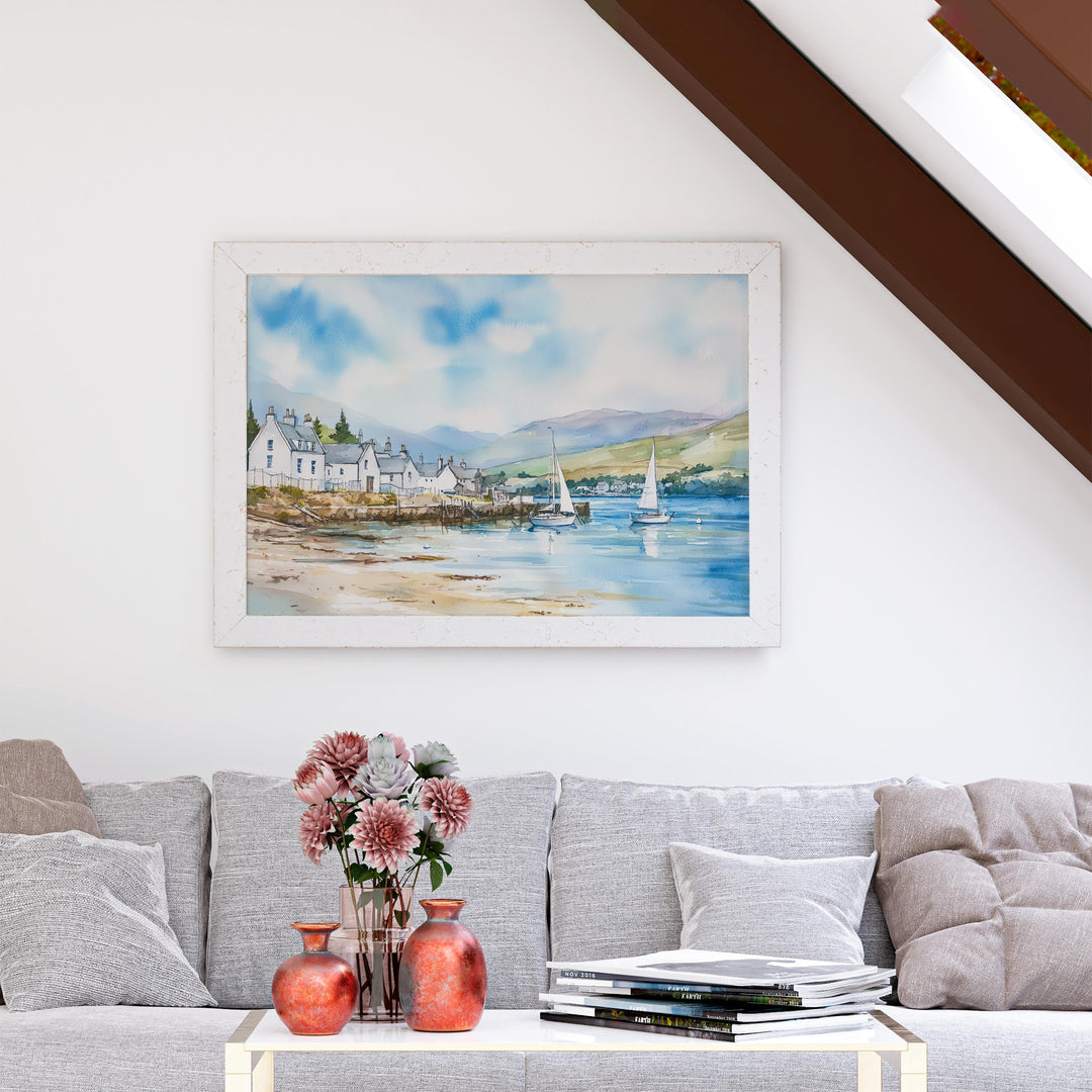 Ullapool Scotland Watercolor Poster Ullapool Travel Print Highland Coastal Town Painting Wall Art UK Decor Souvenir