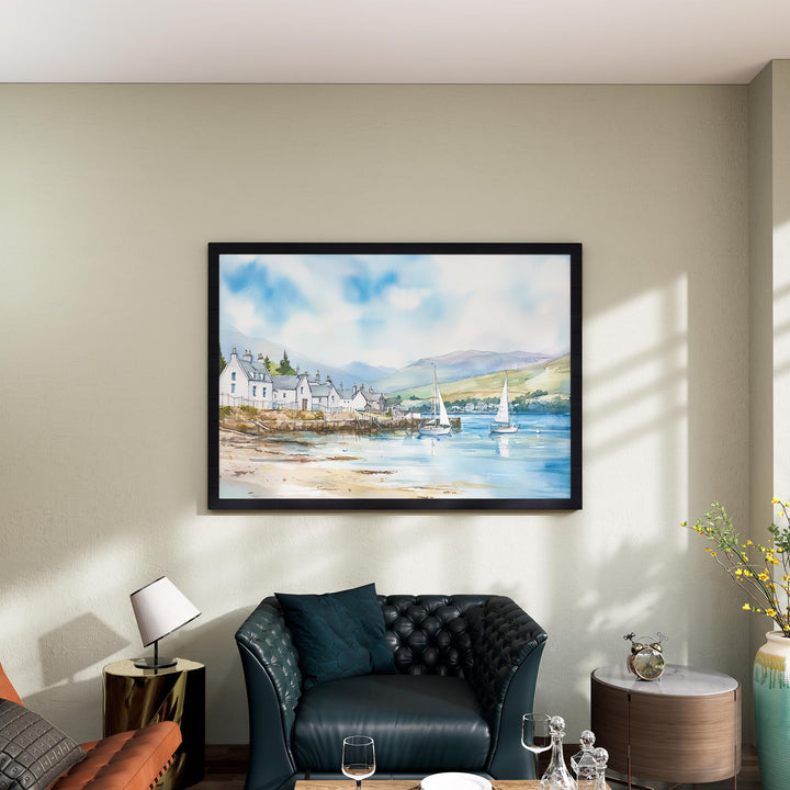 Ullapool Scotland Watercolor Poster Ullapool Travel Print Highland Coastal Town Painting Wall Art UK Decor Souvenir