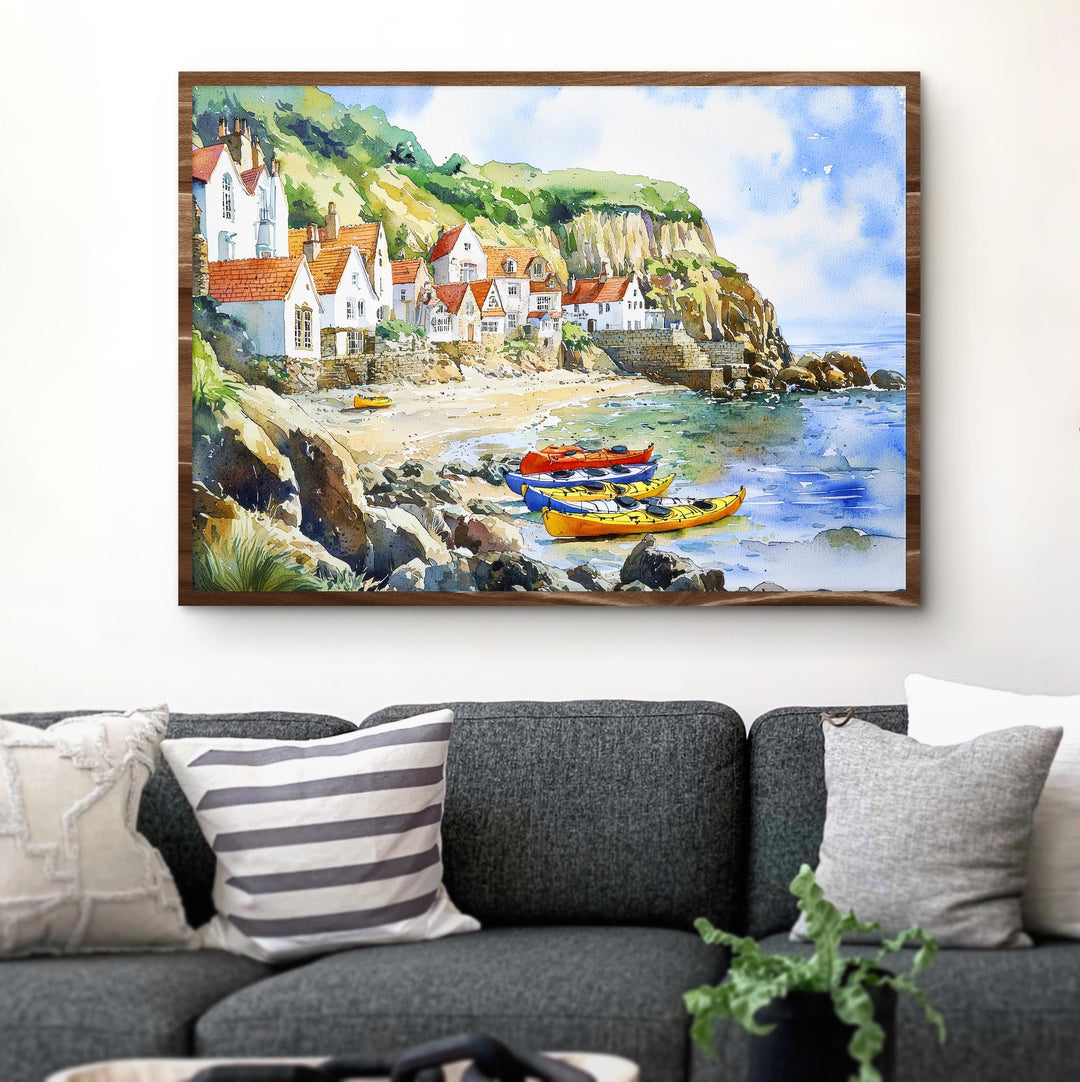 Runswick Bay England Watercolor Poster Runswick Bay Travel Print Yorkshire Coast Painting Seaside Wall Art UK Souvenir