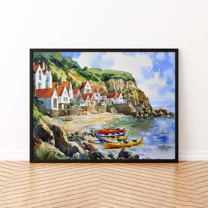 Runswick Bay England Watercolor Poster Runswick Bay Travel Print Yorkshire Coast Painting Seaside Wall Art UK Souvenir