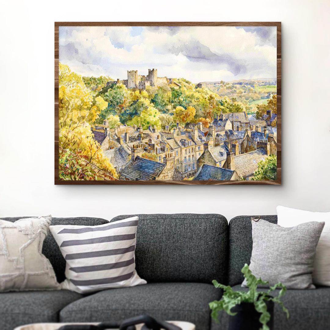 Richmond England Watercolor Poster Richmond Travel Print Yorkshire Town Painting Castle Wall Art UK Decor Souvenir