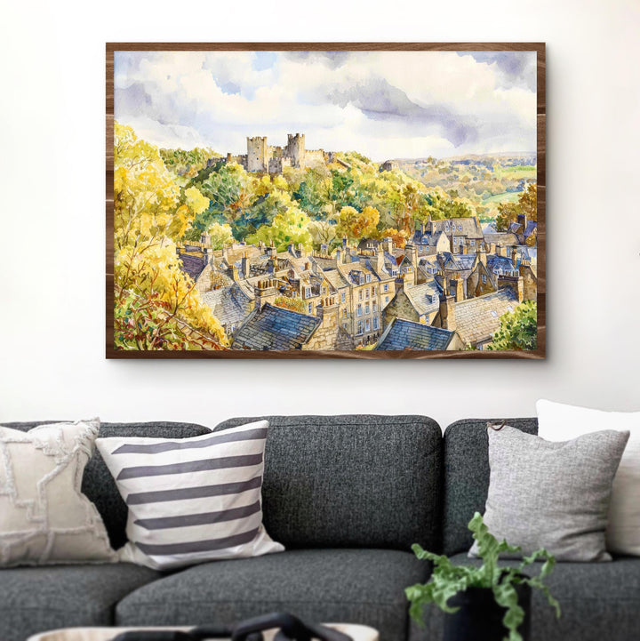Richmond England Watercolor Poster Richmond Travel Print Yorkshire Town Painting Castle Wall Art UK Decor Souvenir