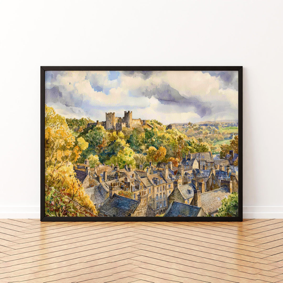 Richmond England Watercolor Poster Richmond Travel Print Yorkshire Town Painting Castle Wall Art UK Decor Souvenir