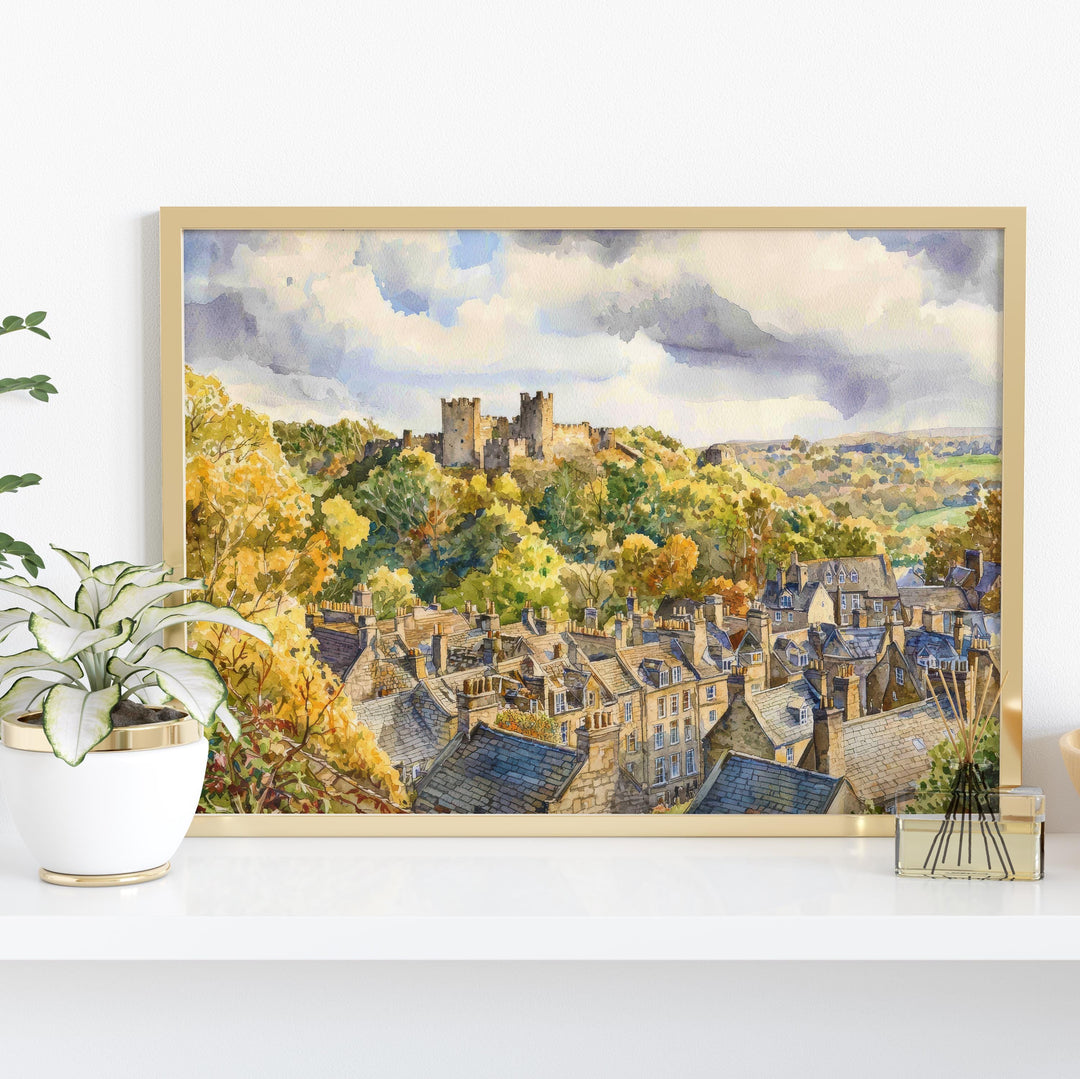 Richmond England Watercolor Poster Richmond Travel Print Yorkshire Town Painting Castle Wall Art UK Decor Souvenir