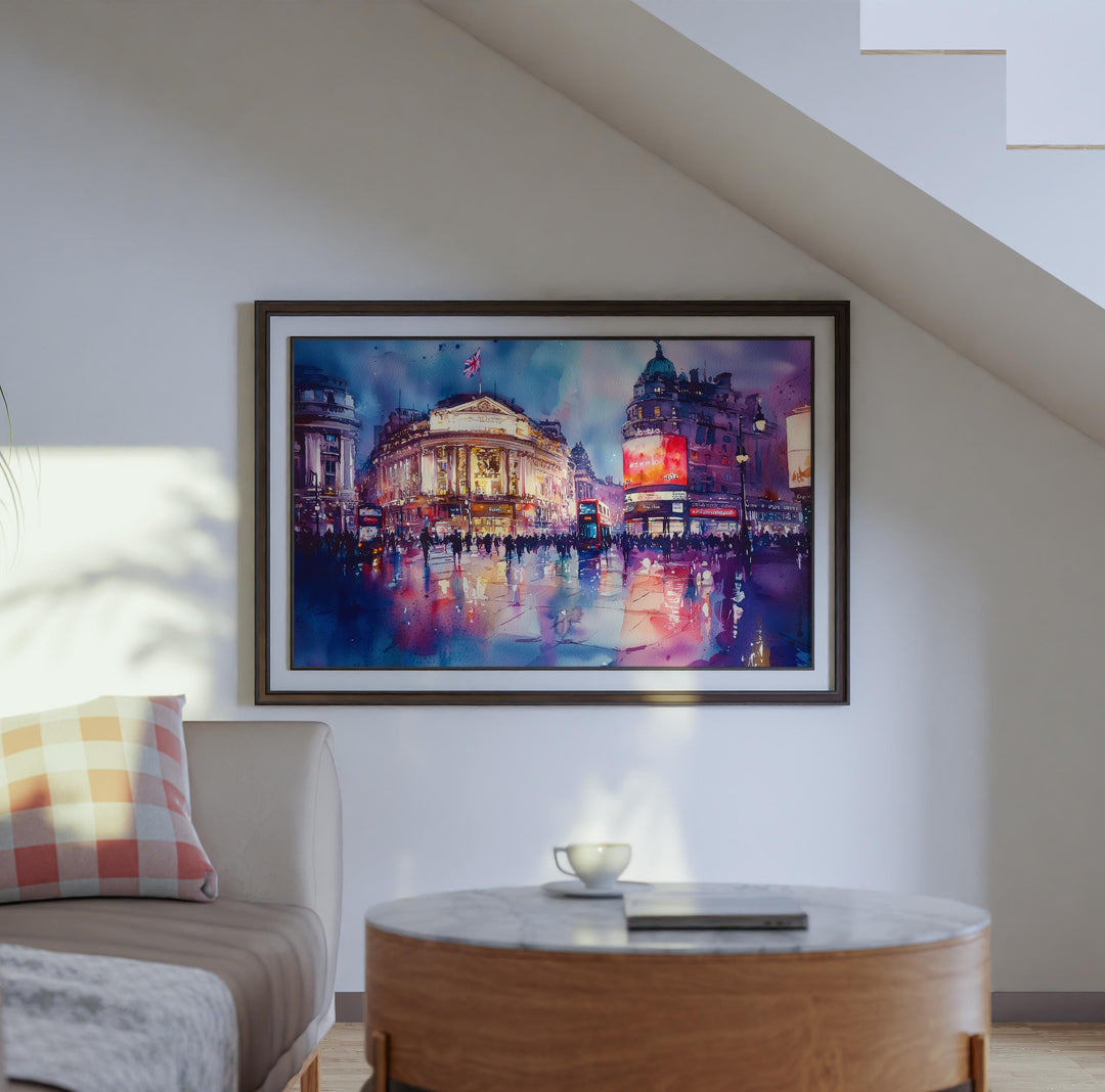 Piccadilly Circus London Watercolor Poster Piccadilly Circus Travel Print City Landmark Painting Wall Art UK Souvenir