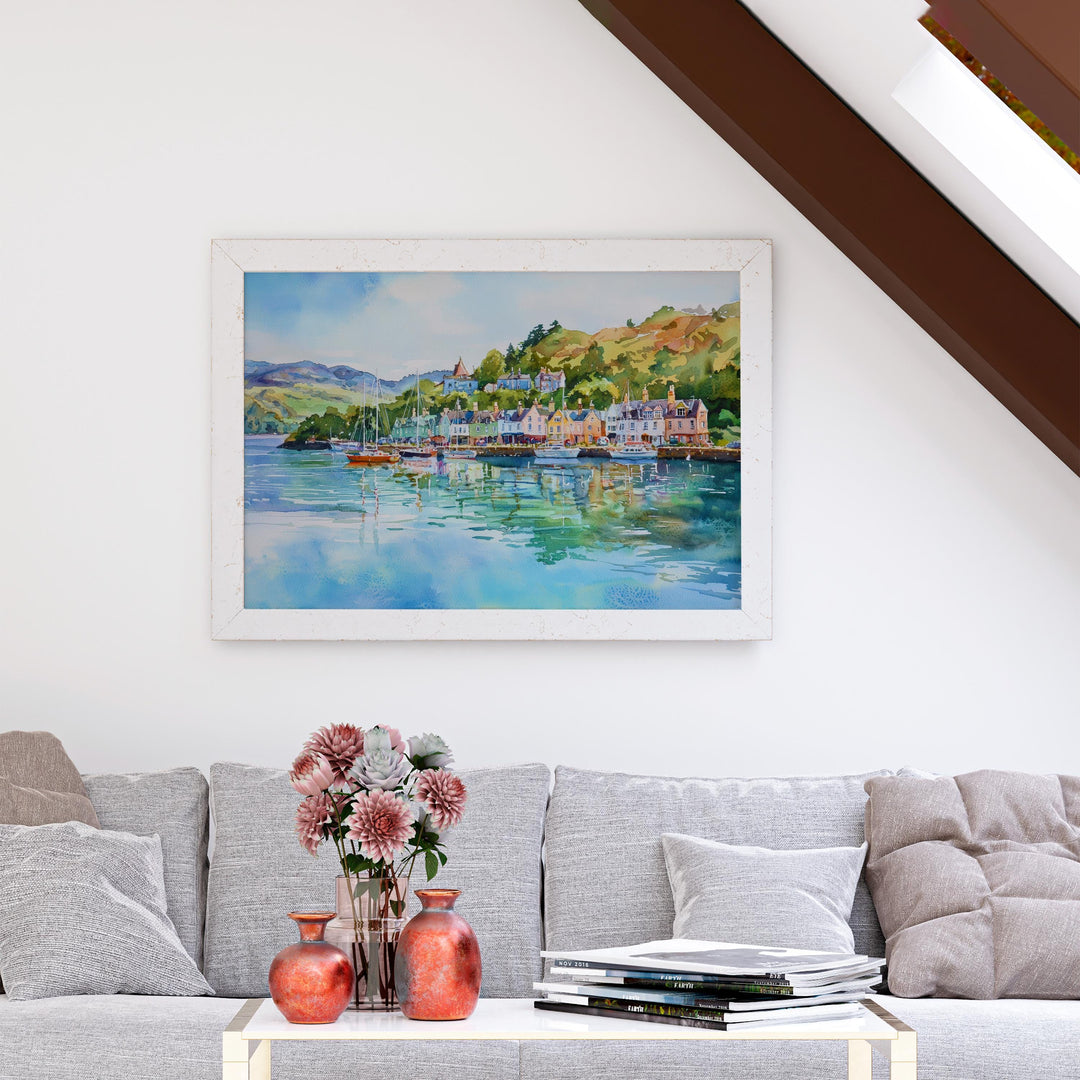 Oban Scotland Watercolor Poster Oban Travel Print Coastal Town Painting Harbour Wall Art Scottish Decor UK Souvenir