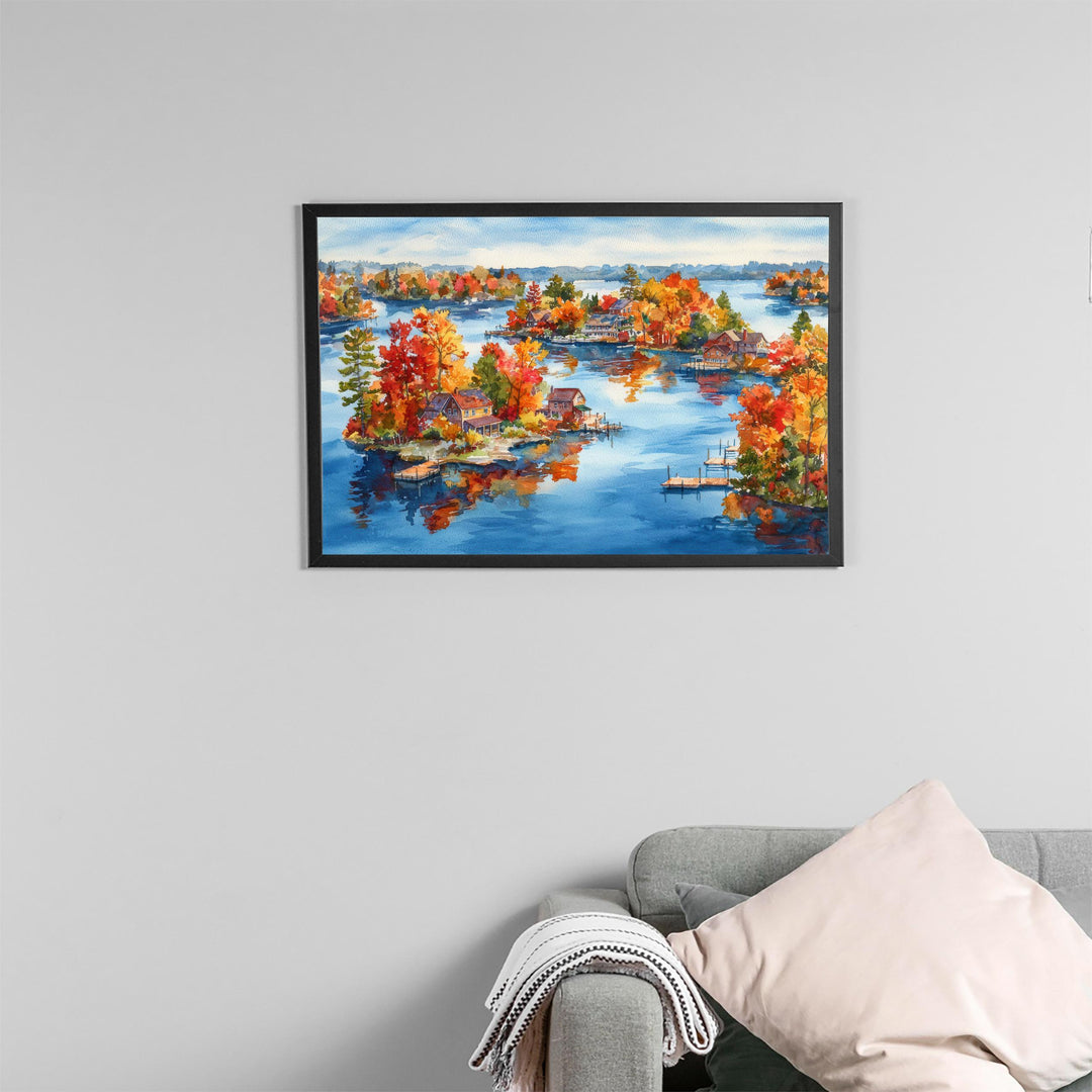 Thousand Islands Watercolor Poster New York Travel Print Landscape Painting Coastal Wall Art Lake Ontario Souvenir