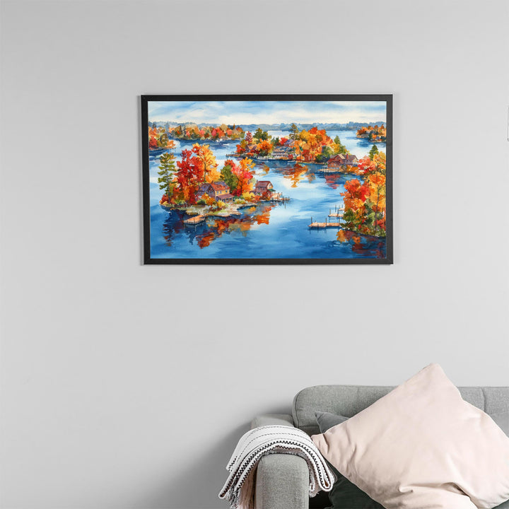 Thousand Islands Watercolor Poster New York Travel Print Landscape Painting Coastal Wall Art Lake Ontario Souvenir