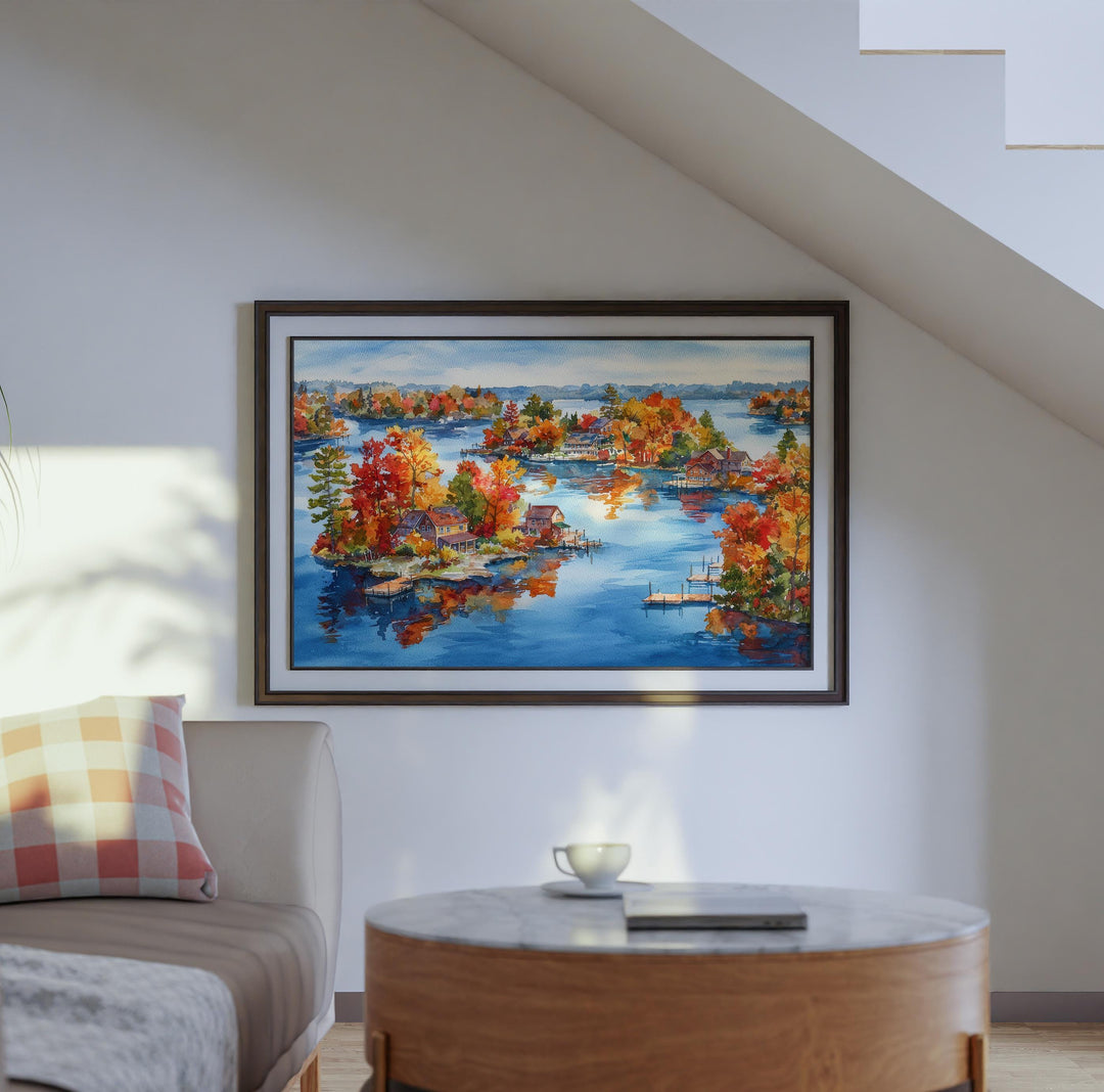 Thousand Islands Watercolor Poster New York Travel Print Landscape Painting Coastal Wall Art Lake Ontario Souvenir