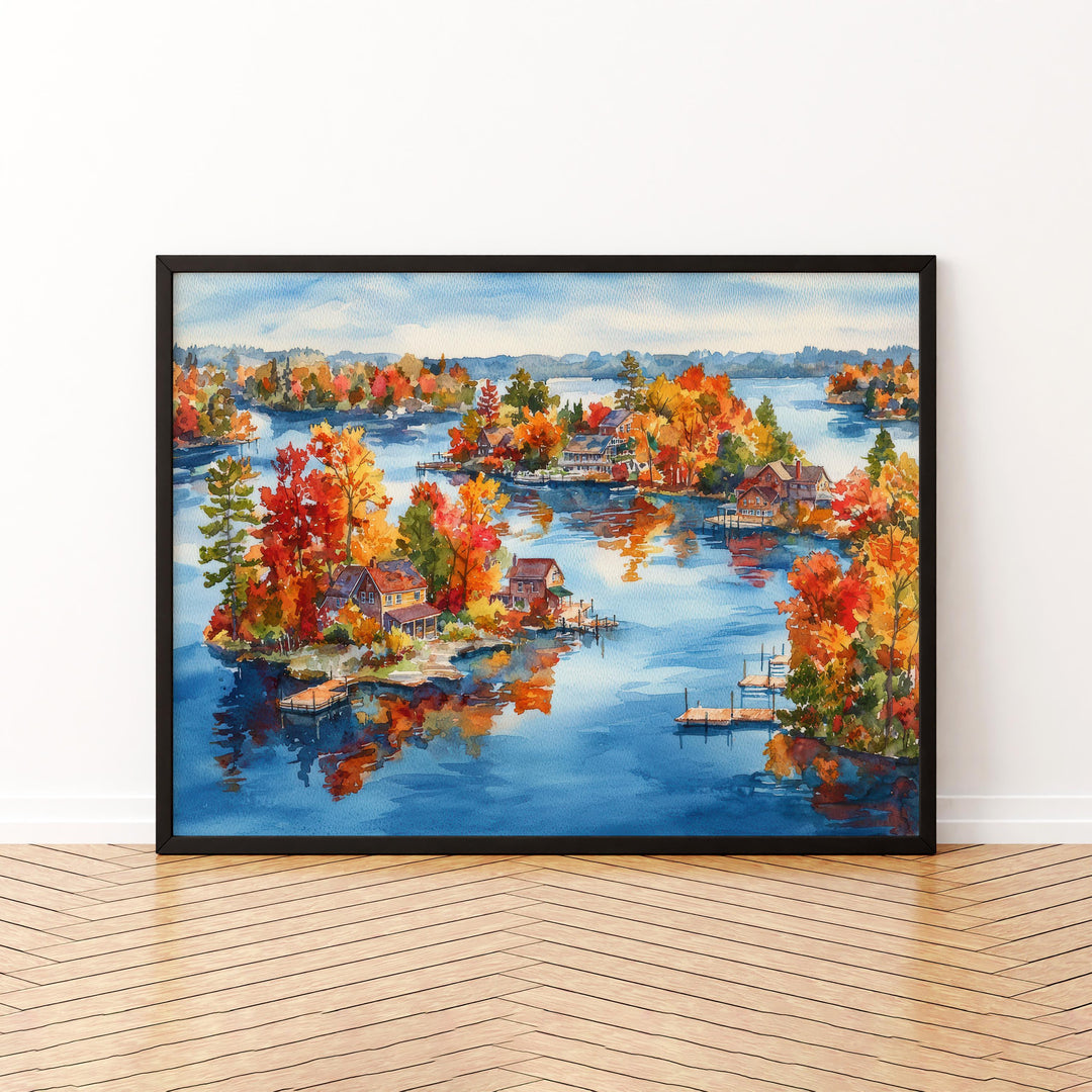 Thousand Islands Watercolor Poster New York Travel Print Landscape Painting Coastal Wall Art Lake Ontario Souvenir