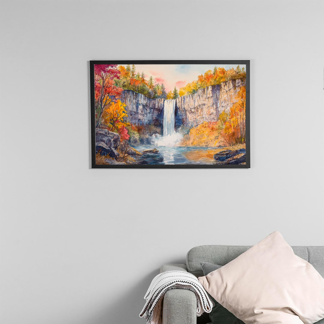 Taughannock Falls State Park Watercolor Poster New York Travel Print Waterfall Landscape Painting Nature Wall Art Souvenir