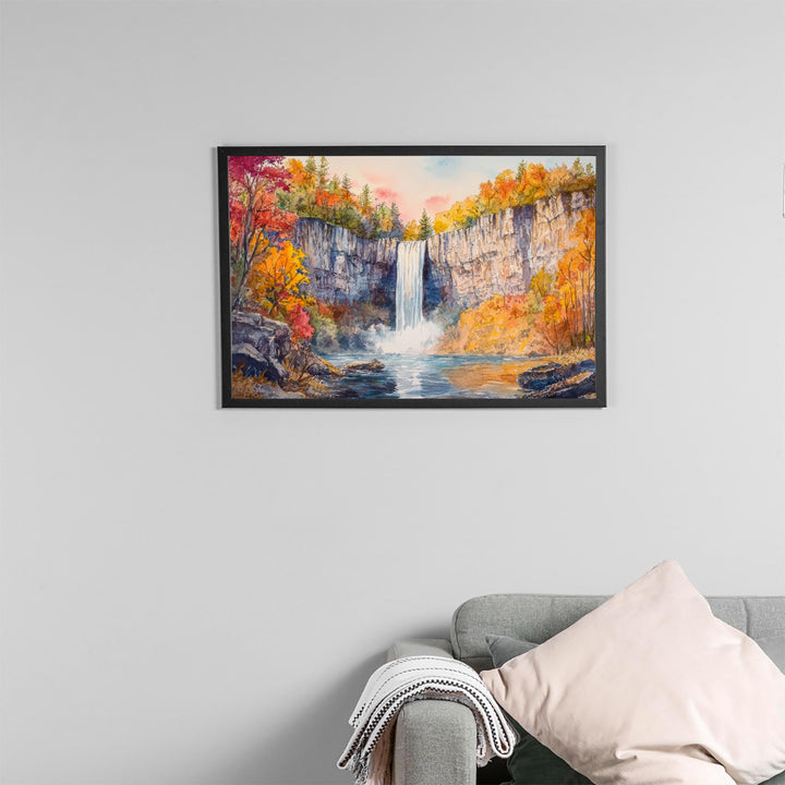 Taughannock Falls State Park Watercolor Poster New York Travel Print Waterfall Landscape Painting Nature Wall Art Souvenir