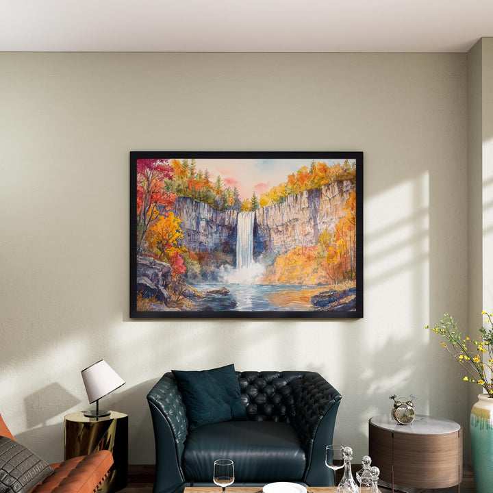 Taughannock Falls State Park Watercolor Poster New York Travel Print Waterfall Landscape Painting Nature Wall Art Souvenir