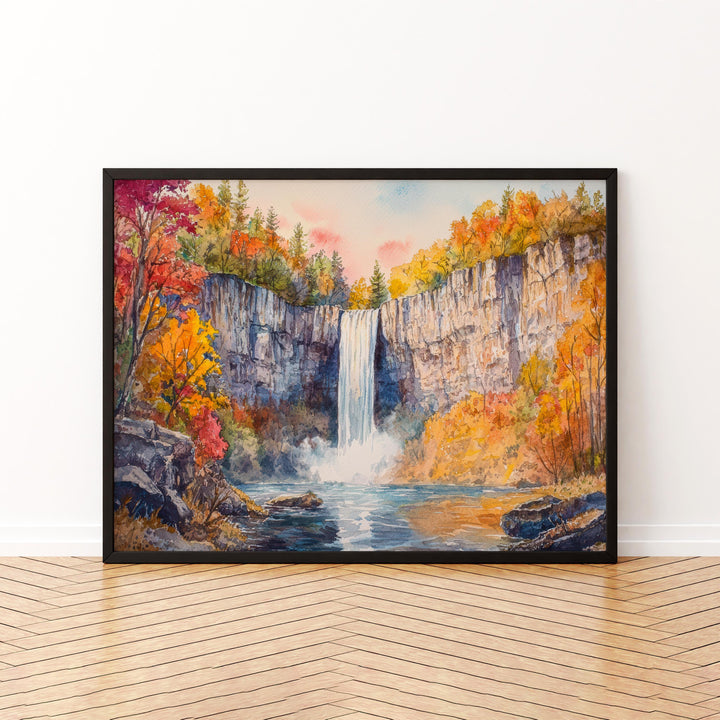 Taughannock Falls State Park Watercolor Poster New York Travel Print Waterfall Landscape Painting Nature Wall Art Souvenir