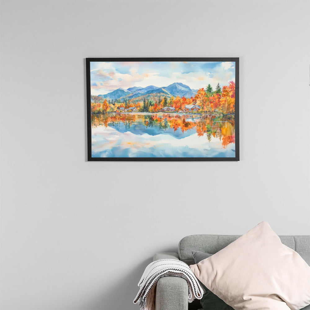 Lake Placid New York Watercolor Poster Adirondacks Travel Print Mountain Landscape Painting Wall Art Upstate Souvenir