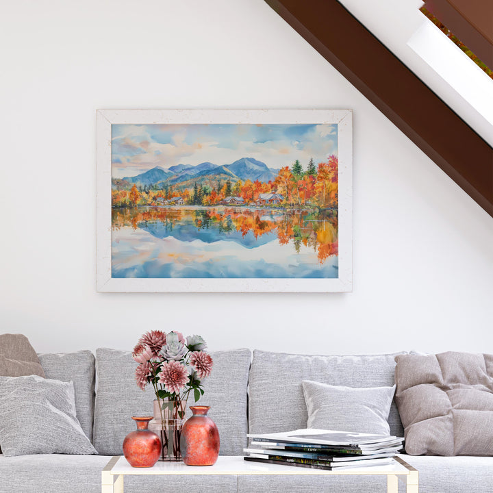 Lake Placid New York Watercolor Poster Adirondacks Travel Print Mountain Landscape Painting Wall Art Upstate Souvenir