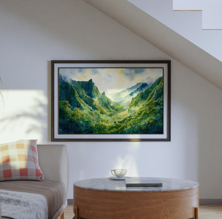 Iao Valley State Park Hawaii Watercolor Poster Maui Travel Print Landscape Painting Tropical Wall Art Island Souvenir