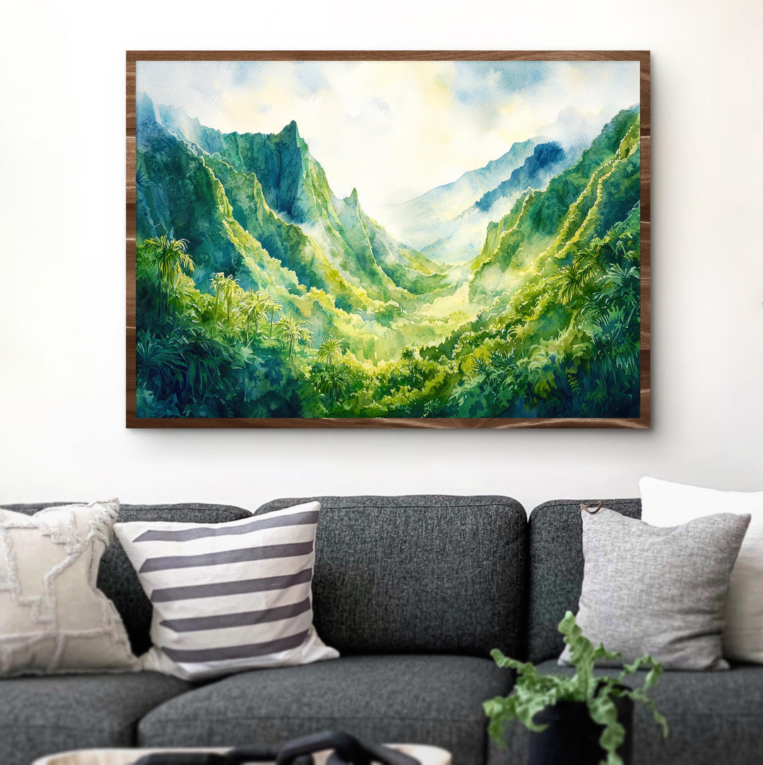 Iao Valley State Park Hawaii Watercolor Poster Maui Travel Print Landscape Painting Tropical Wall Art Island Souvenir
